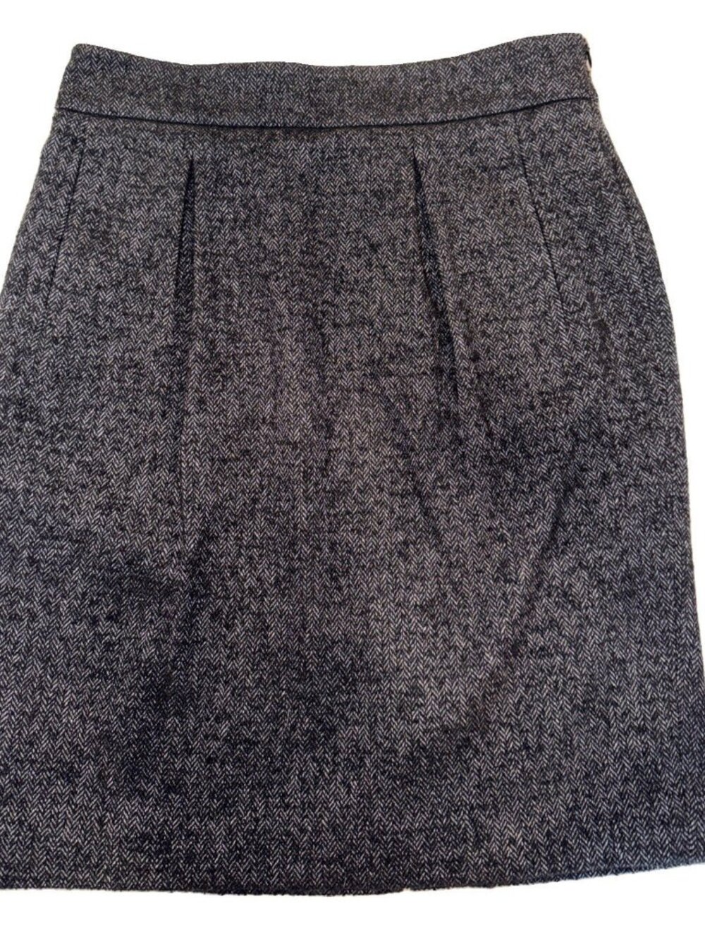 Ann Taylor Pencil Skirt Tweed Wool Blend Lined Back Zip Sz 6 Black White Pockets